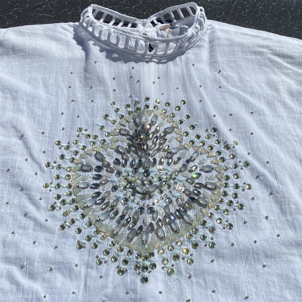 FREE PEOPLE gorgeous blouse of tasteful bling!